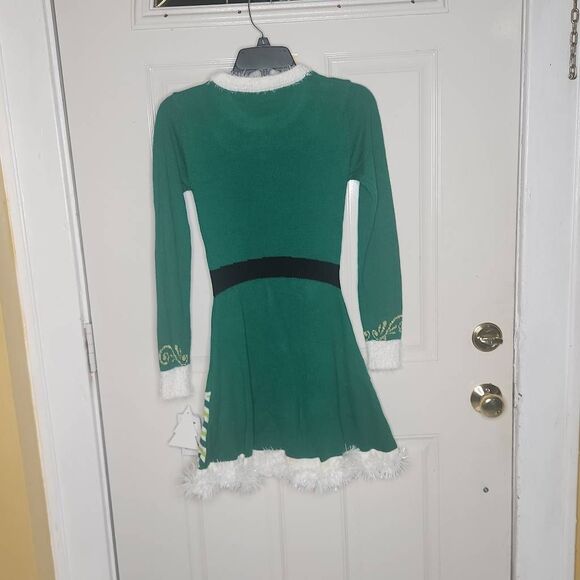 Born famous Christmas ELF green and white sweater dress juniors size XS - Picture 5 of 5